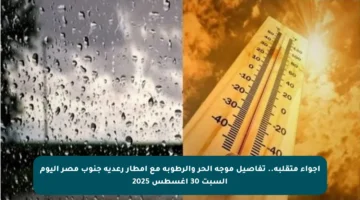 أجواء متقلبة.. تفاصيل موجة الحر والرطوبة مع أمطار رعدية جنوب مصر اليوم السبت 30 أغسطس 2025